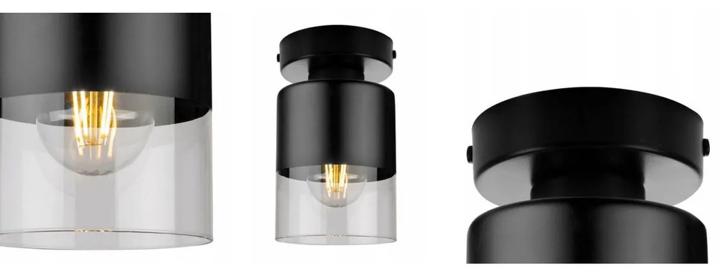 Stropné svietidlo Roma, 1x čierne/transparentné sklenené tienidlo
