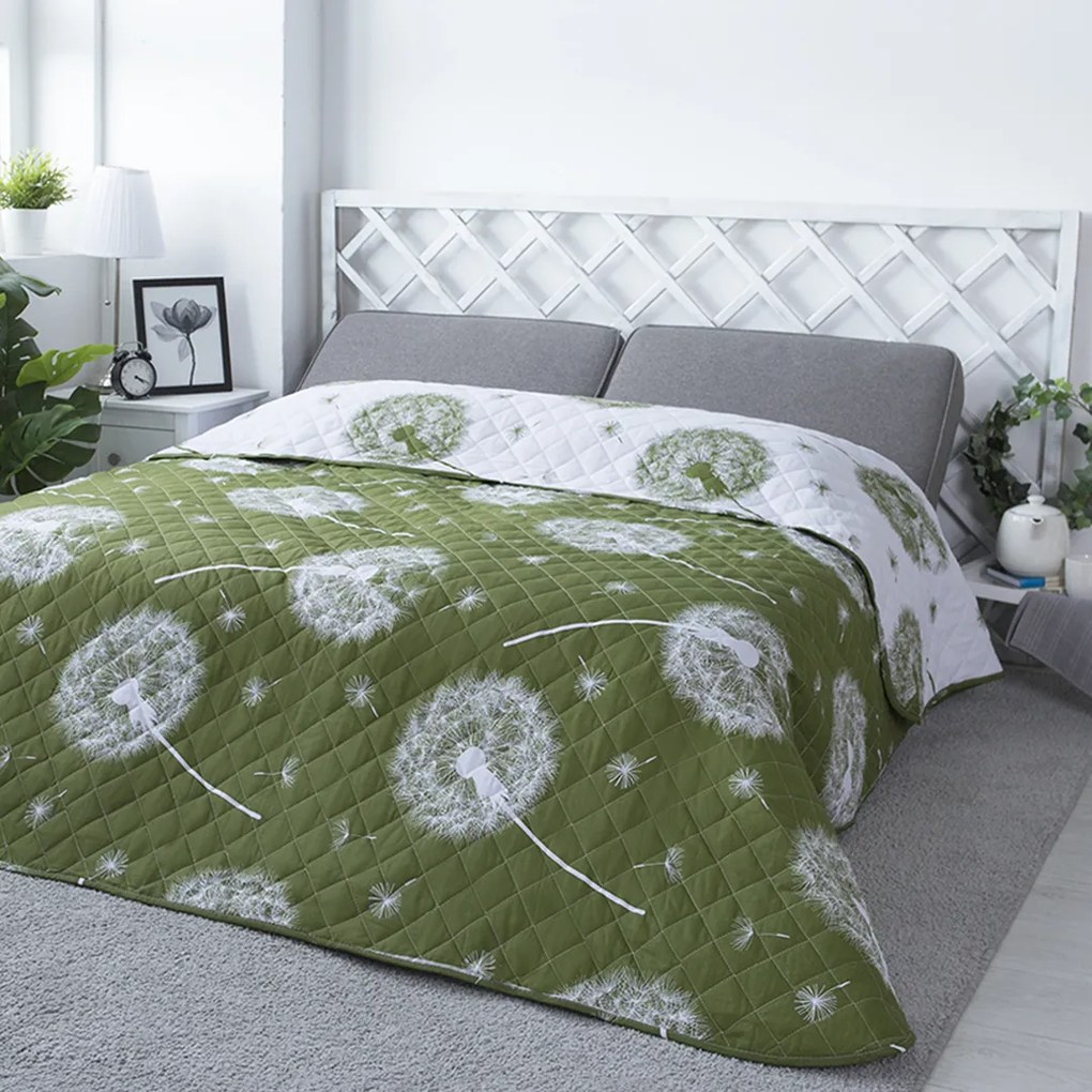 XPOSE® Prikrývka na posteľ PÚPAVY DUO - zelená/biela 220x240 cm