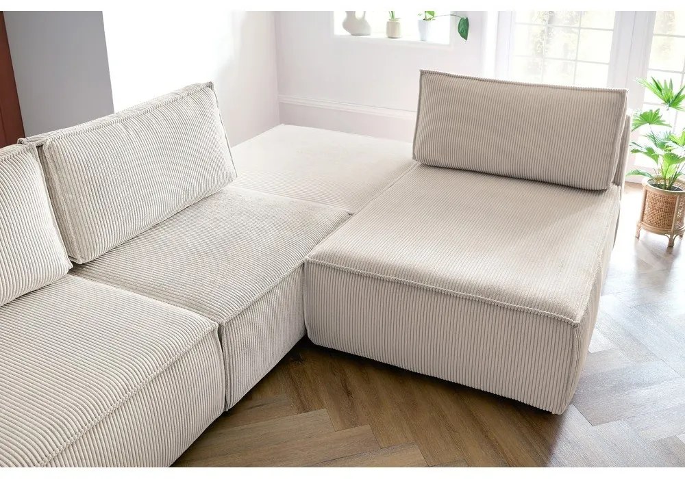 Krémovobiela menčestrová rohová pohovka (variabilná) Nihad modular – Bobochic Paris
