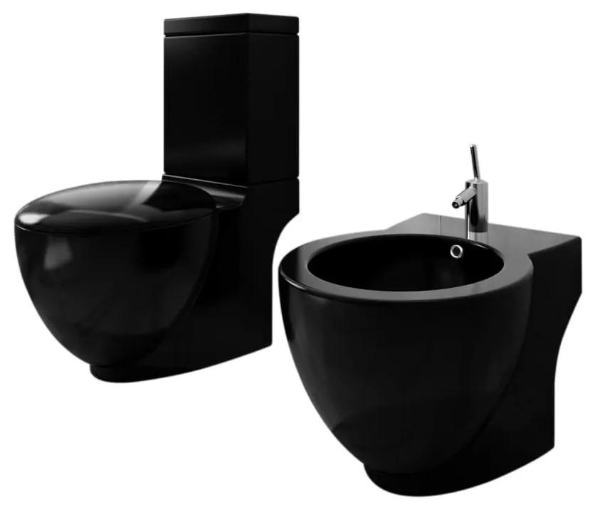 vidaXL Čierna stojaca keramická toaleta a bidet