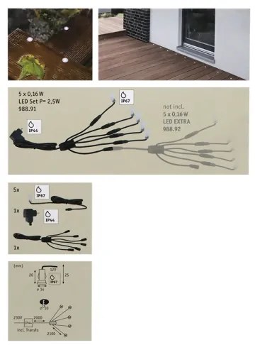 Paulmann 98891 - SADA 5X LED/0,16W IP67 Vonkajšie zápustné svietidlo MICRO 230V