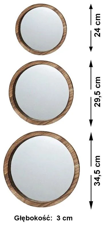 Zrkadlo Jones, hnedé, sada 3ks