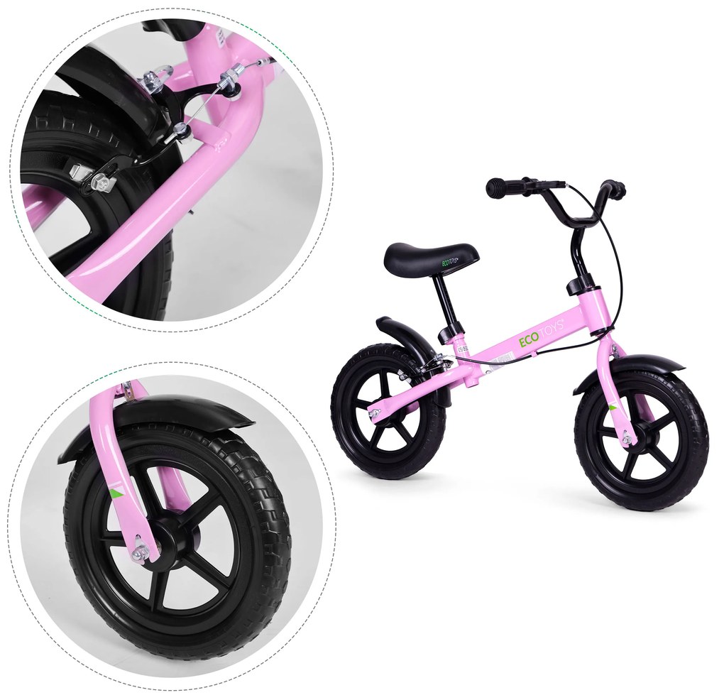 Balančný bicykel s brzdou pre deti, kolesá EVA , ružový