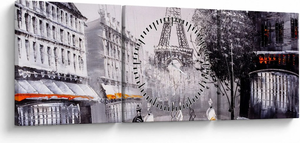Obraz - Olejomaľba, Paríž (s hodinami) (90x30 cm)