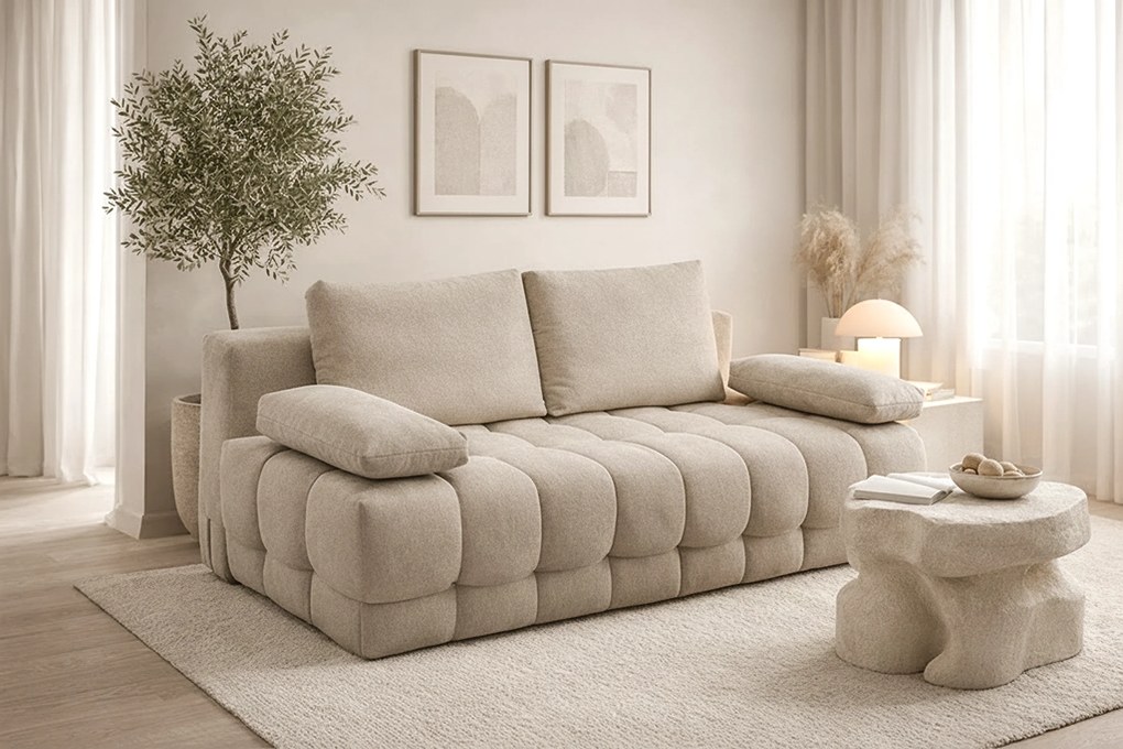 Rozkladacia pohovka Tuko s úložným priestorom – béžová pletenina Freya 210.03