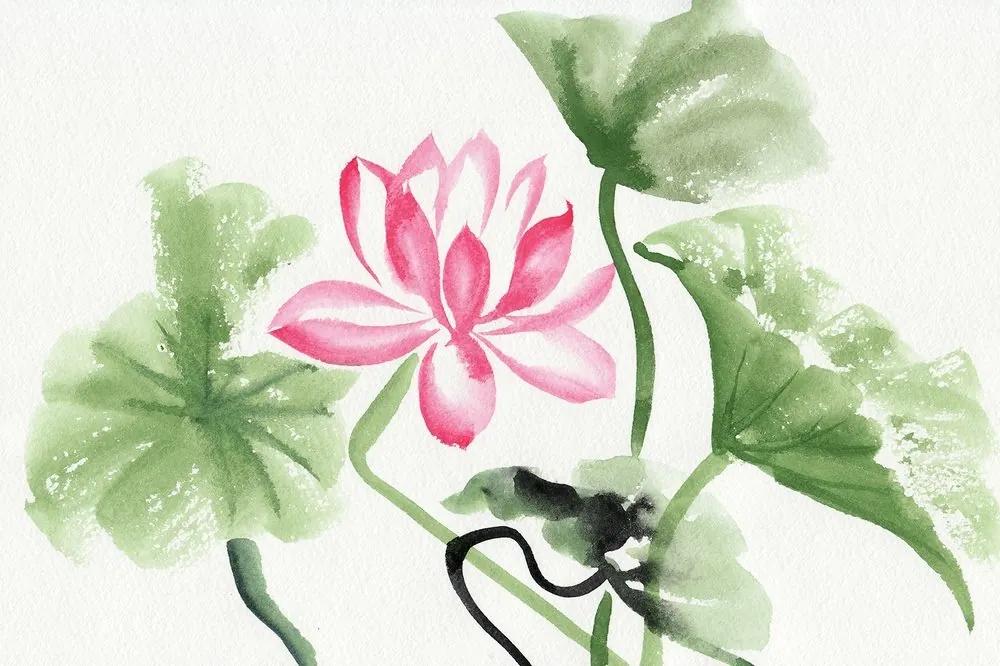 Samolepiaca tapeta akvarelový lotosový kvet - 375x250
