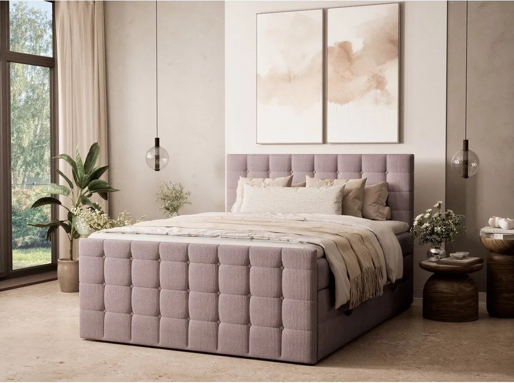 Fialová boxspring posteľ s úložným priestorom 200x200 cm Tasca – Maison de Rêve