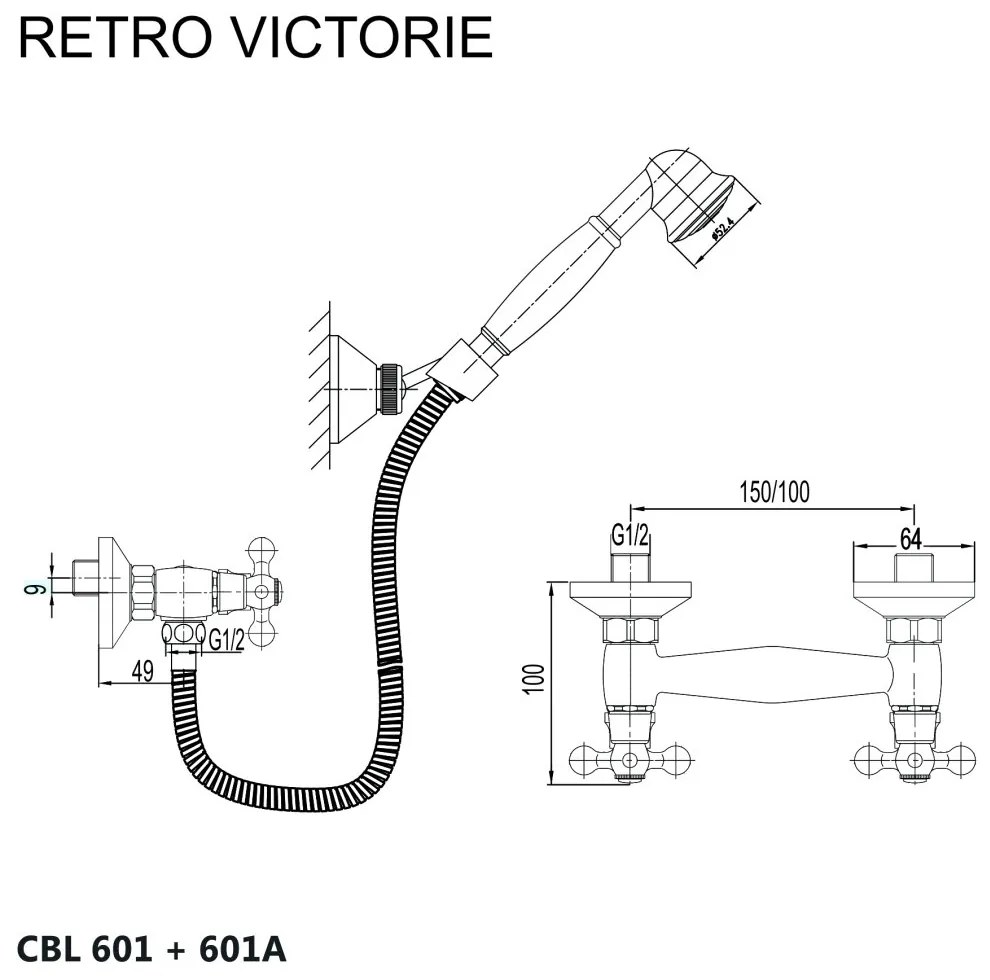 Mereo Mereo, Sprchová nástenná batéria, Retro Viktorie, s príslušenstvom, chróm, MER-CBL601A
