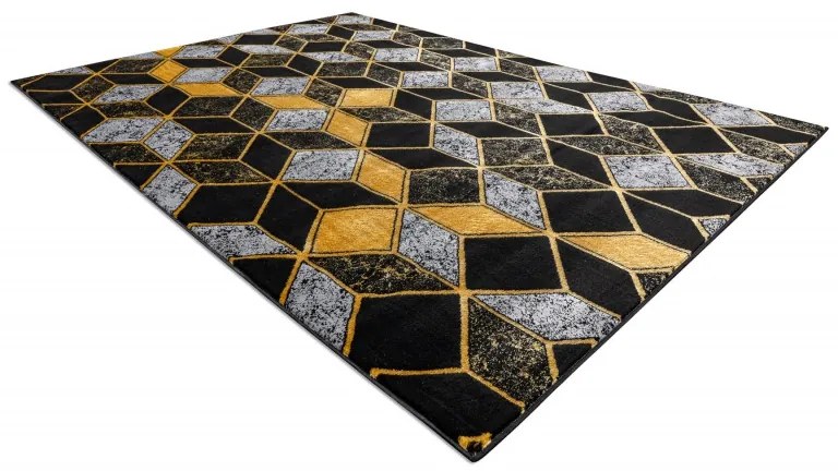 Dywany Łuszczów Kusový koberec Gloss 400B 86 3D geometric black/gold - 80x150 cm