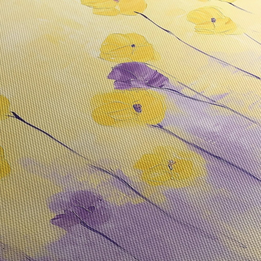 Obraz - Fialové a žlté kvietky (120x50 cm)