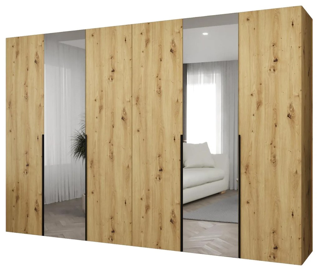 Šatníková skriňa 300 cm Alice 2 (dub artisan + čierna). Akcia -20%. Vlastná spoľahlivá doprava až k Vám domov. 1126190