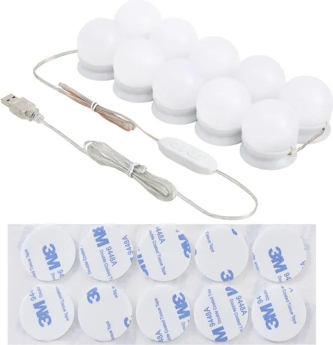 Toaletný stolík s LED osvetlením a zrkadlom, biely