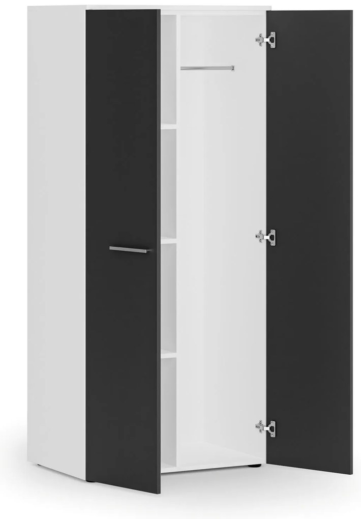 Kancelárska šatníková skriňa PRIMO WHITE, 3 police, šatníková tyč, 800 x 500 x 1781 mm, biela/grafit