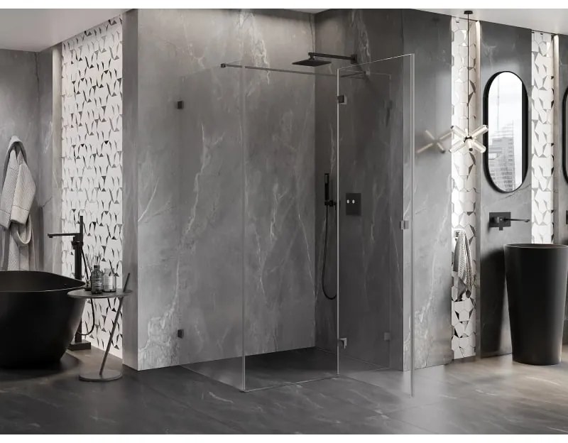 Mexen Lunar T výklopný sprchový kút pravý 135 x 110 cm, číre sklo, grafitová, 834T-135-110-95-00-P