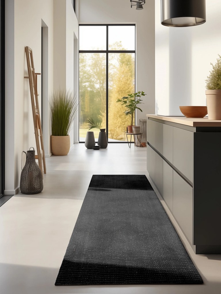 Hanse Home, Koberec behúň Bouclé Jute 105976 Black, 80x200, čierna, chodba / predsieň