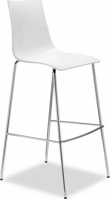 Dizajnová barová stolička ZEBRA biely polykarbonát, chrómové nohy