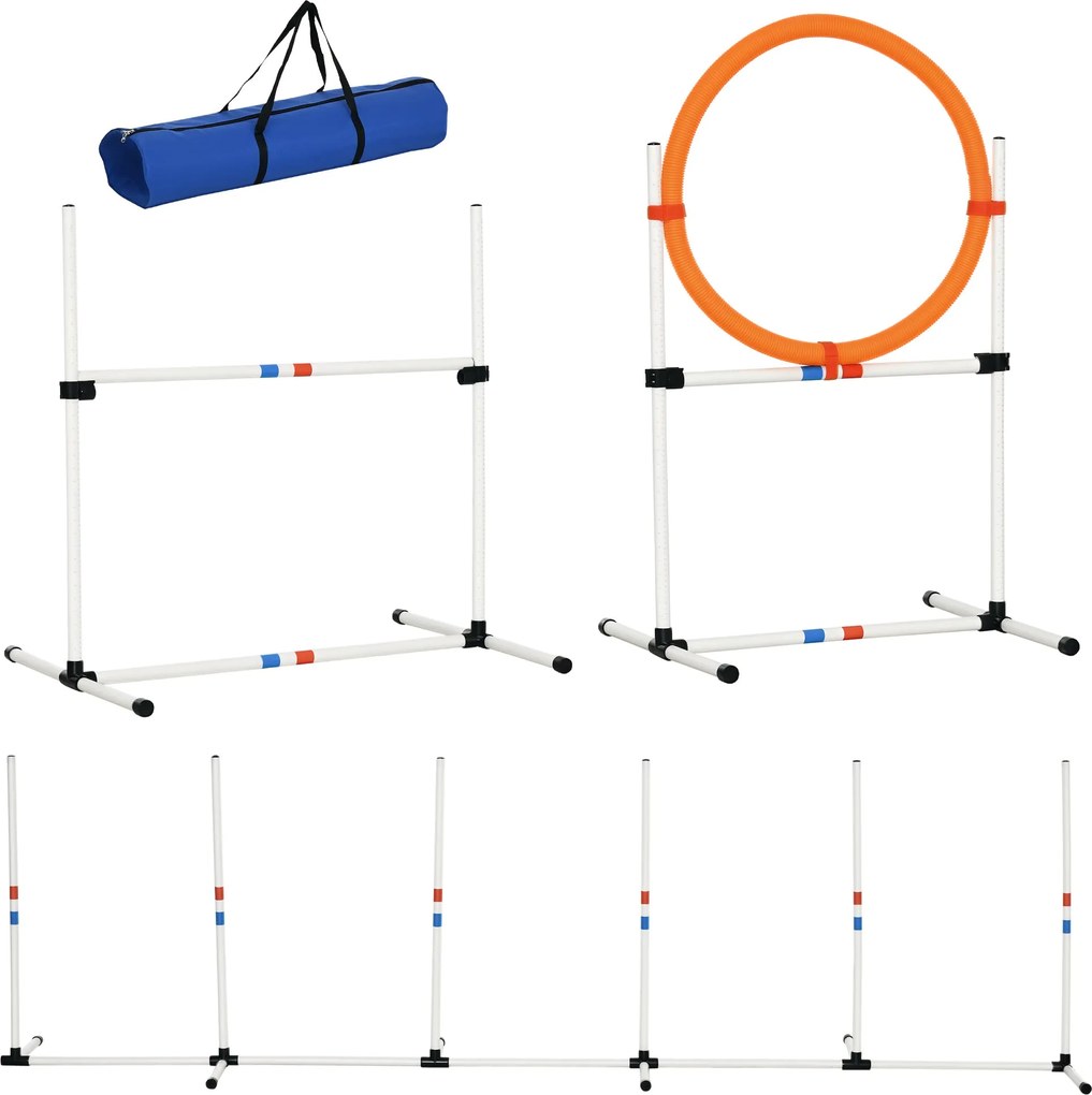 PawHut 3-dielna sada agility pre psov - Tréningová sada pre domácich miláčikov vrátane tašky na jednoduché prenášanie, plastová Biela+Žltá | Aosom