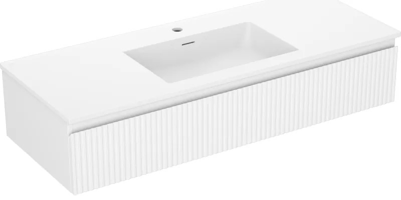 Mexen Rivel, kúpeľňová skrinka 120 cm s umývadlom Otis, 1 zásuvka, drážkovaná, biela matná, 91A20-12023-1-BF01-W18M01