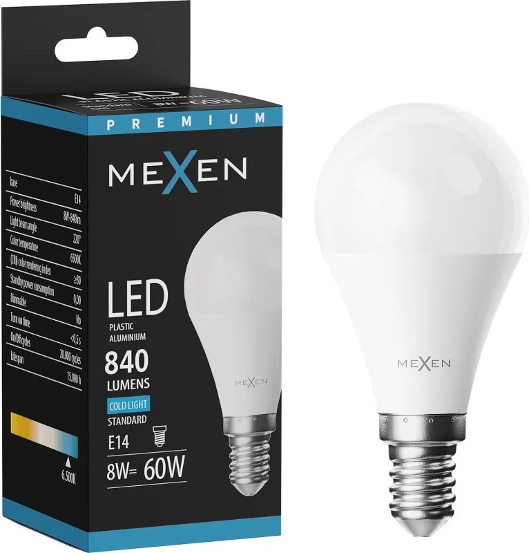 Mexen Nova, LED žiarovka E14, G45, 8W, studená - 6500K, 840 lm - L101-E14-0865-01