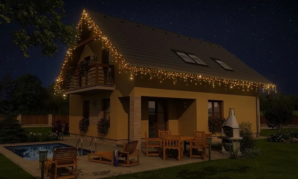 DECOLED Súprava LED osvetlenia domu, 9+1 zdarma, teplá biela s bleskom, biely kábel, Easy Fix, IP67