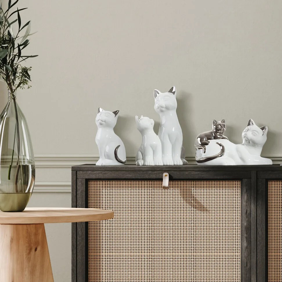 DEKORAČNÁ SOŠKA CAT 14X12X22 CM BIELA