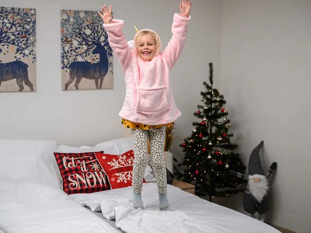 Detská mikinová deka s rukávmi a kapucňou HOODIE UNICORN ružová