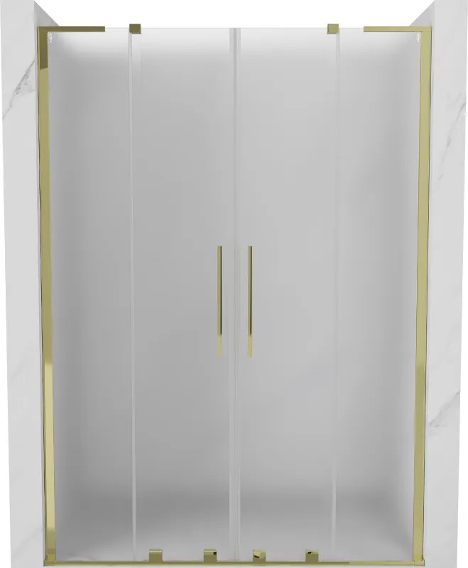 Mexen Velar L Duo, posuvné sprchové dvere do otvoru 140 cm, 8mm sklo námraza, zlatá lesklá, 871-140-003-32-50