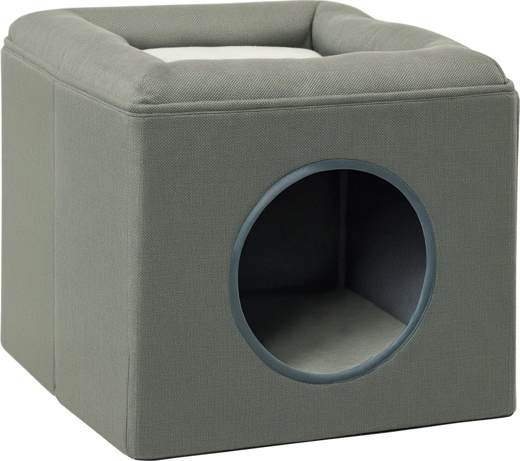 PawHut mačací jaskyňa - mačací domček s 2 poschodiami, mačací pelech s vankúšom, domček pre mačky do 5 kg, 36,5 x 36,5 x 33 cm, Zelená | Aosom