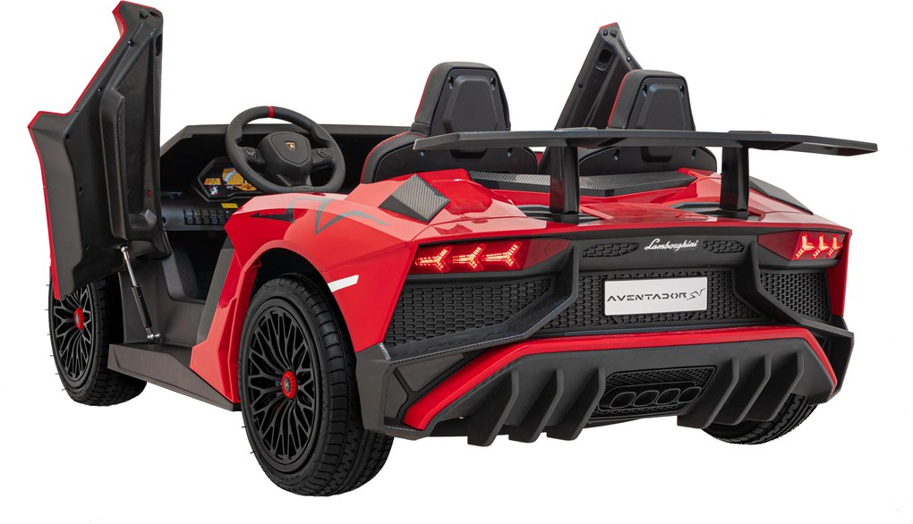 Ramiz Lamborghini Aventador SV na batérie pre 2 deti Červená + Bezkartáčový motor + Nafukovacie kolesá + LED audio