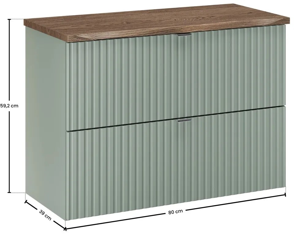 Závesná skrinka pod umývadlo Line trstinová zelená s doskou 80 cm zelená/dub casella