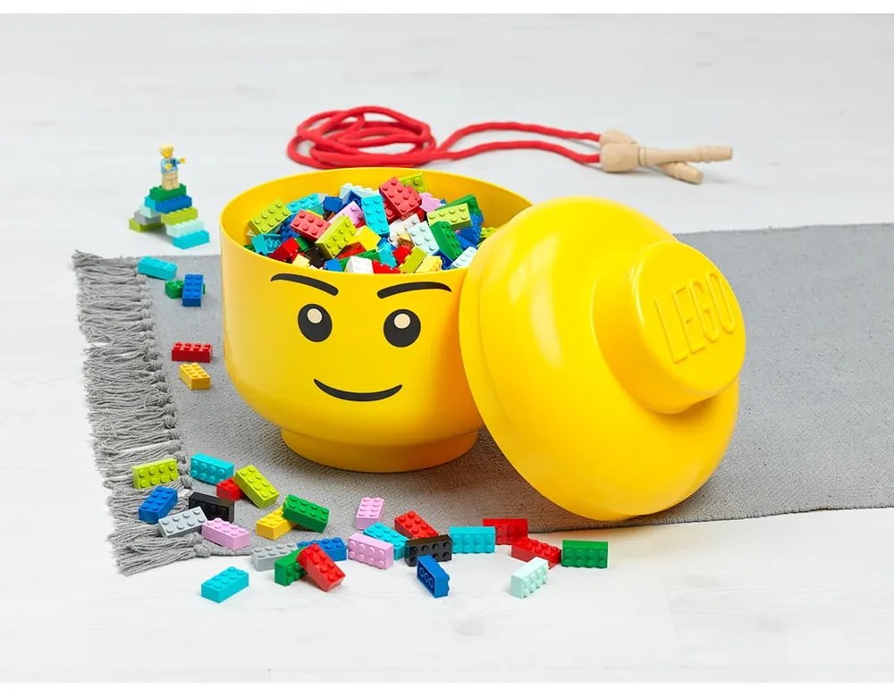 Žltý úložný box v tvare hlavy LEGO® Silly, ⌀ 16,3 cm
