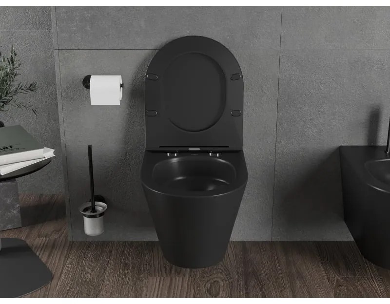 Mexen Rico, závesná WC misa 490x360x370 mm, Rimless Tornádo, čierna matná, 3372XX85T