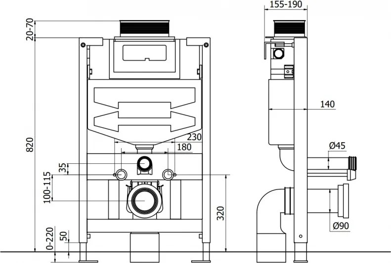 Mexen Fenix Air XS-F, znížený podomietkový modul s pneumatickým splachovaním zhora pre závesné WC h82 w50 cm, 6A850