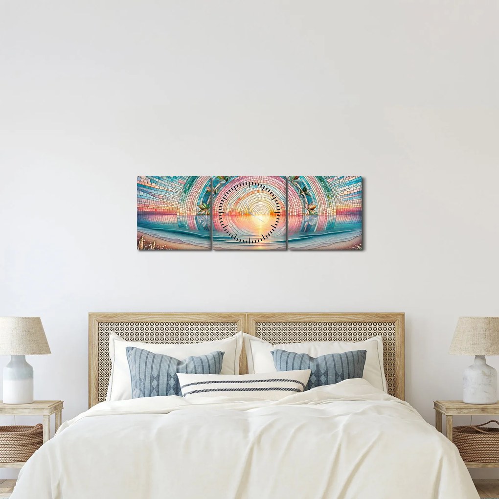 Obraz – Mozaika zapadajúceho slnka (s hodinami) (90x30 cm)