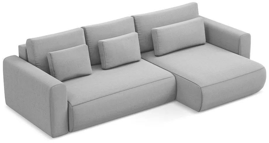 Svetlosivá zamatová rozkladacia/s úložným priestorom rohová pohovka (pravý roh/s leňoškou) Kapua – Makamii