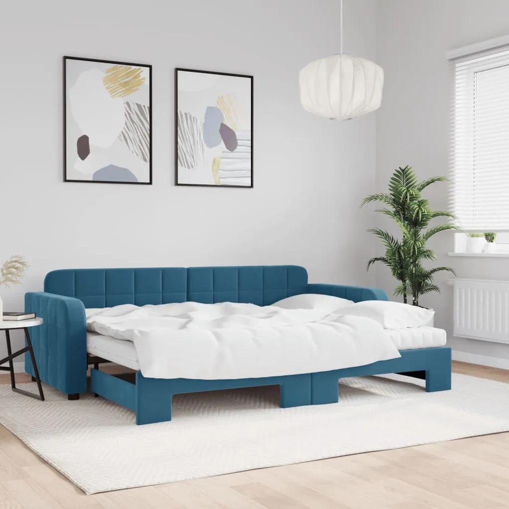 Rozkladacia denná posteľ s matracmi modrá 80x200 cm zamat 3196945
