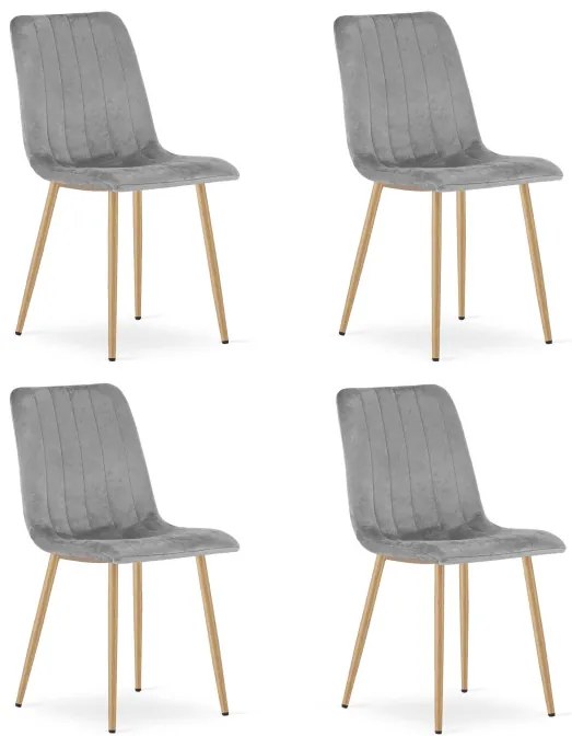 Set štyroch jedálenských stoličiek LAVA zamatové, svetlosivé / hnedé nohy (4 ks)