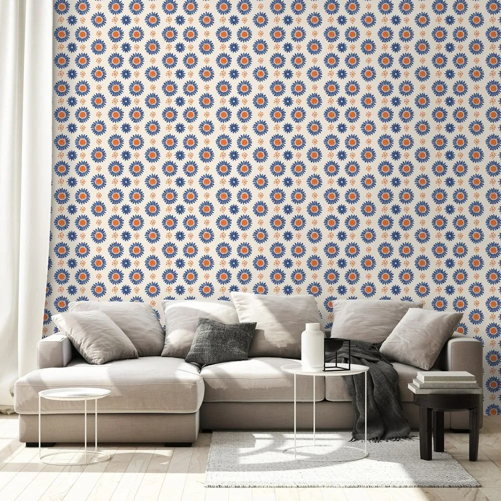 Samolepiaca tapeta oranžovo-modré kvetinové kruhy