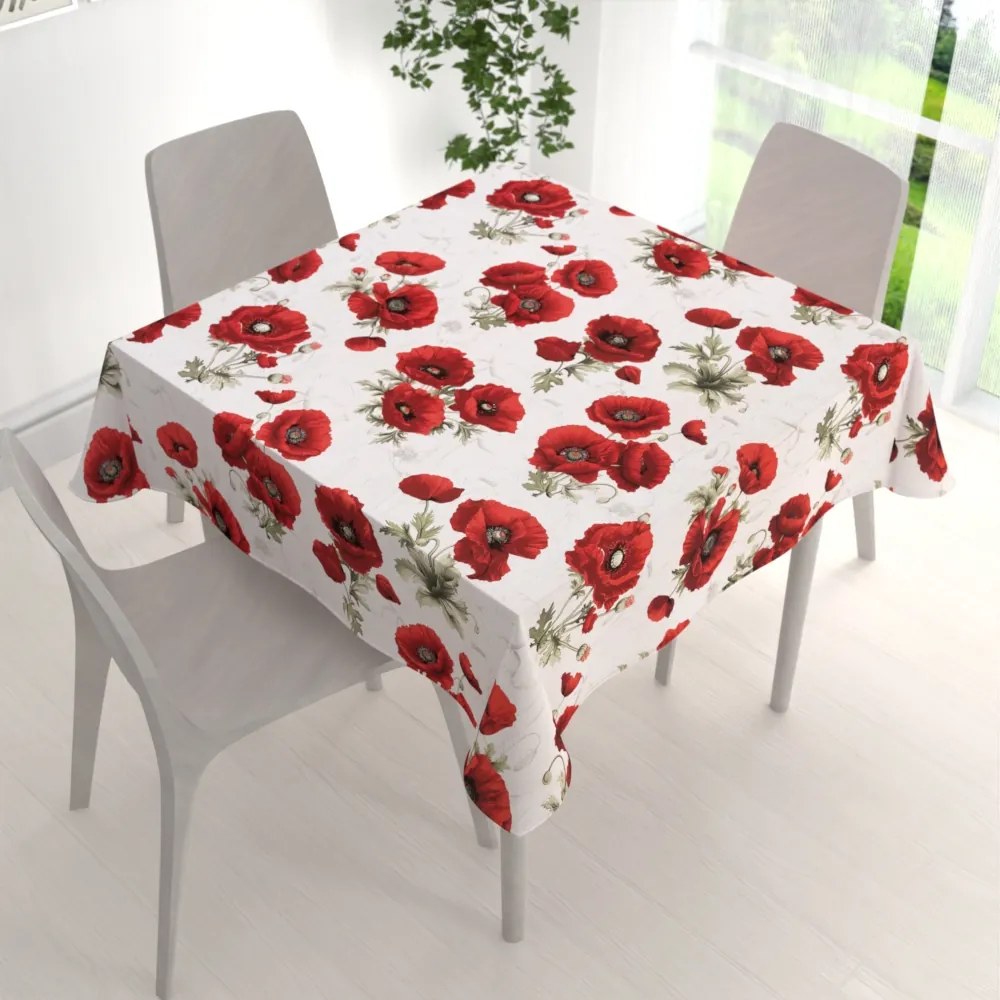 Biante Bavlnený štvorcový obrus Sandra SA-632 Vlčie maky na bielom 70x70 cm