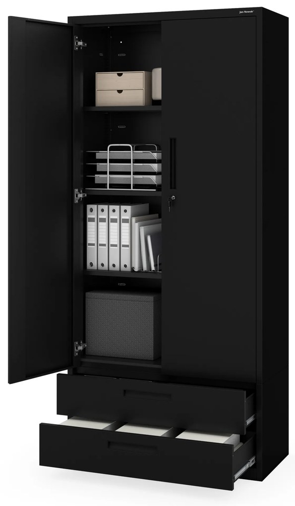 Kovová skriňa MEGAN – čierna, dvojitá zásuvka, 195 cm