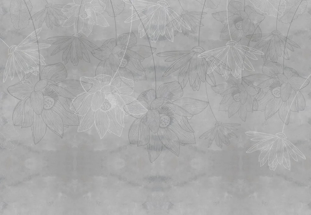 Fototapeta - Ilustrácia kvetov na betóne (147x102 cm)
