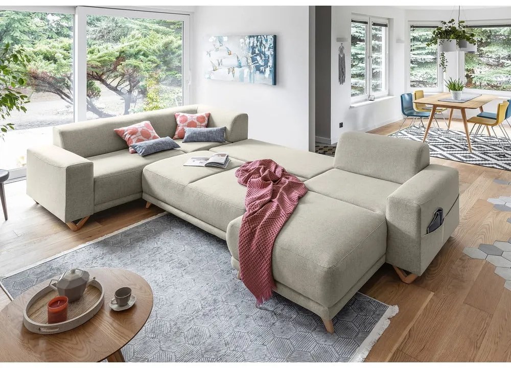 Béžová rozkladacia/s úložným priestorom rohová pohovka (ľavý roh/do tvaru "U") Classy Sophie – Miuform