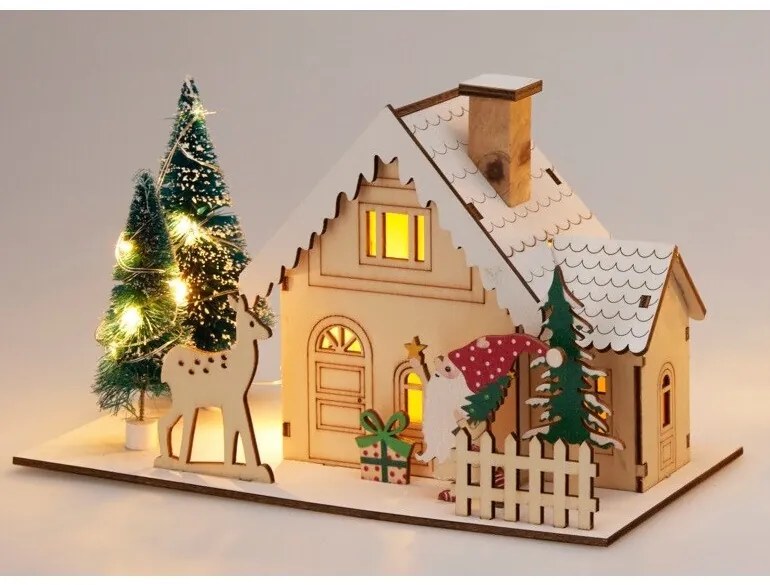 Vianočná LED dekorácia Zimný domček, 20x10x12,5 cm, dekor 2