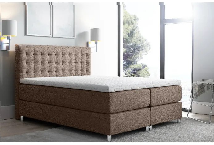 Vysoká čalúnená posteľ boxspring Luca hnedá 180 + topper zdarma