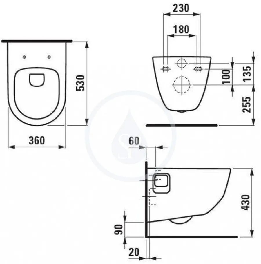 LAUFEN Pro Závesné WC, 530 mm x 360 mm, rimless, biela H8209640000001