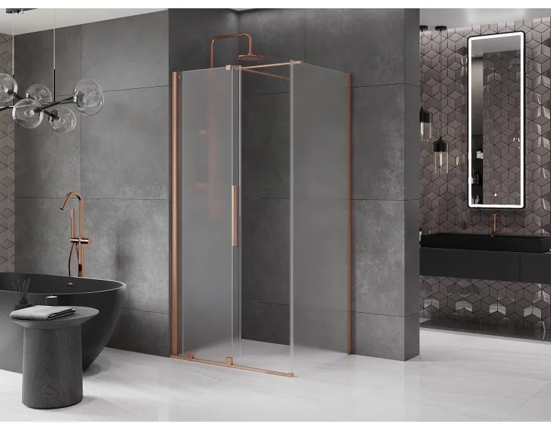 Mexen Velar, sprchový kút s posuvnými dverami 150 x 100 cm, 8mm sklo námraza, medená matná, 871-150-100-31-65