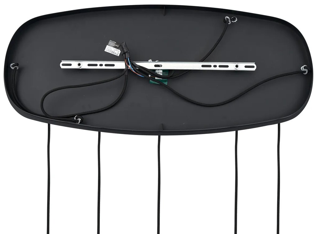 Moderné závesné svietidlo čierne s jantárovým sklom 5-svetiel - Sheena