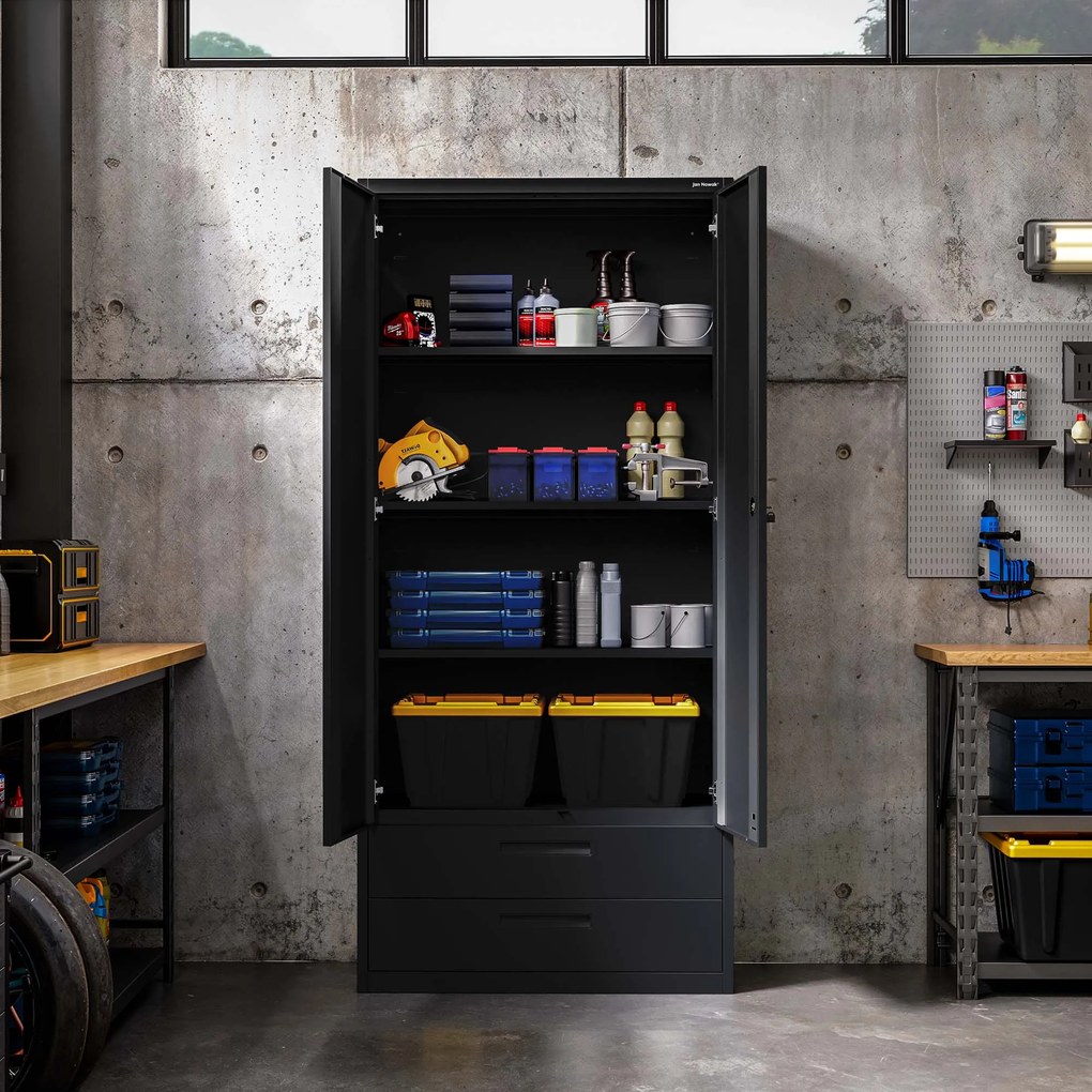 Modulárna kovová multifunkčná skriňa s dvoma zásuvkami čierna MEGAN 1950 x 900 x 400 mm