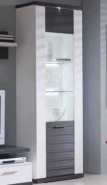 Vysoká vitrína Caracas typ 02, grafit / biely lesk, s osvetlením