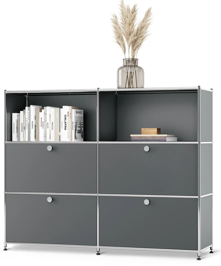 Kovová komoda »CN3« s premiestniteľnými výklopnými priečinkami, sivá